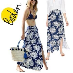 BODEN MAXI SKIRT JULLIETTE PLEATED BLUE WHITE PAISLEY SZ 4 COTTON SOPHISTICATED